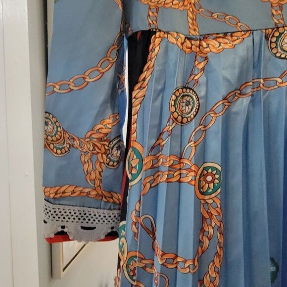 Dalia Macphee Women Lace Mosaic High Waist Long Sleeve Pleated Print Dre… - Picture 13 of 16